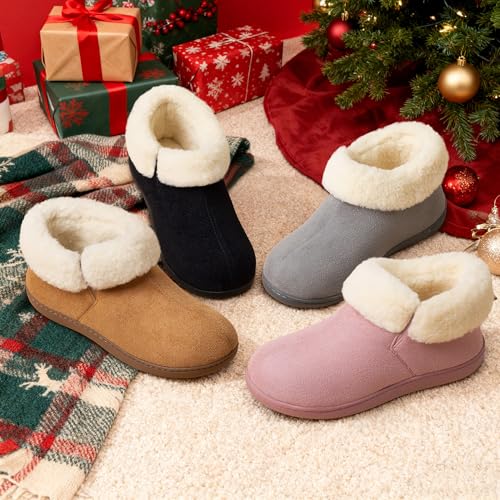RockDove Women's Closed Back Bootie Slippers with Memory Foam Sherpa Lining Faux Suede Upper Non-Slip Sole Indoor Outdoor