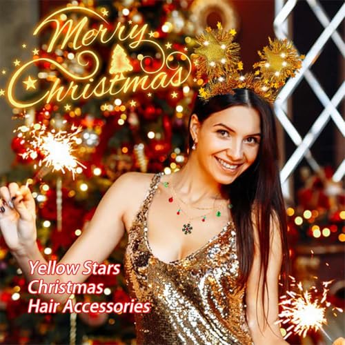 Coridy Light up Rave Headbands Sparkling Gold Stars Head Boppers Tinsel Hair Accessories for Women Happy Birthday (C-Gold)