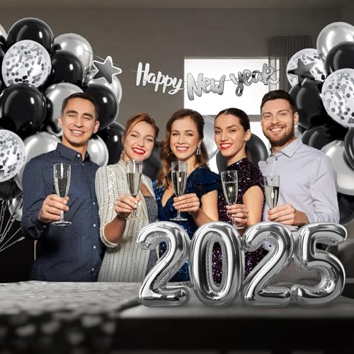LuhcXbs Black Silver Confetti Balloons, 50pcs 12-inch, Unisex Adults, Party, General Celebration, Black Silver, Round, Ver...