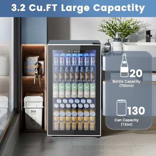 Electactic Mini Fridge 130 Can Beverage Refrigerator Cooler, 3.2 Cu.Ft Drink Fridge for Soda Wine Beer, Adjustable Tempera...