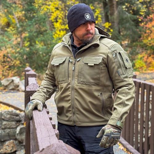 Kitanica Men's TACS Softshell Jacket - Rugged Waterproof Windproof Insulated Tactical Jacket with 12 Pockets & Adjustable Fit