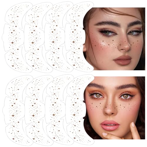 XZMeiLun 8Ps Face Glitter Speckles Patches, Brown Glitter Freckles Face Tattoo, Glow Up Makeup Patches, Cute Glitter Makeu...