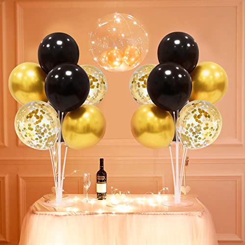 ZJDHPTY Black and Gold Party Decorations 4 Set Balloon Stand Table Centerpieces for Men's Women's Birthday Wedding Retirem...