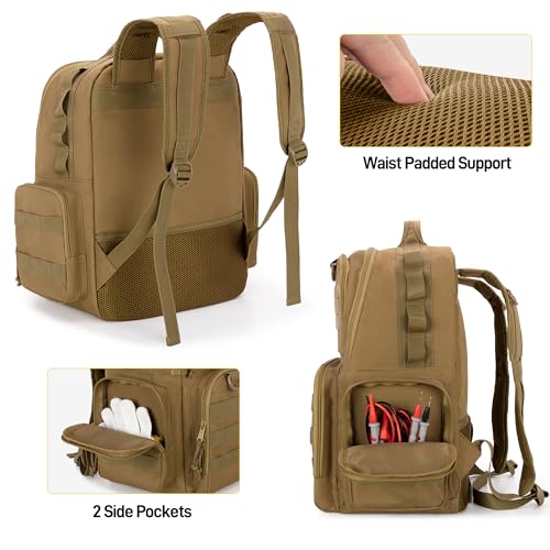 Rexmica Tool Bag Backpack for Men with 3 Tool Pouches, Heavy-Duty Tool Storage Organizer Bag with Padded Shoulder & Waist ...