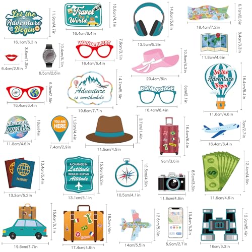 28pcs Travel Theme Photo Booth Props Let The Adventure Begin Decorations Bon Voyage Party Photo Props for Graduation Trave...