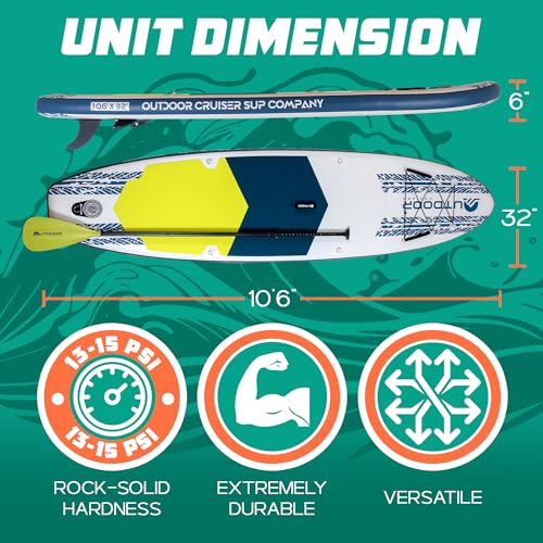 OutdoorCrusier Ultra-Portable Inflatable Stand-Up Paddle Board, Lightweight & Stable with Non-Slip Design, Complete SUP Ac...