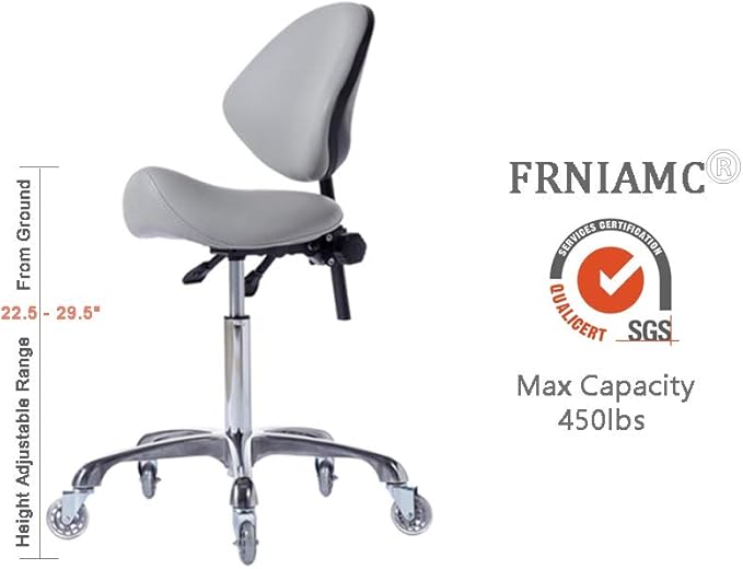 FRNIAMC - Adjustable Hydraulic Roller Saddle - Heavy Duty (450 lbs) - Beauty Salon, Massage, Clinic and Office - Grey