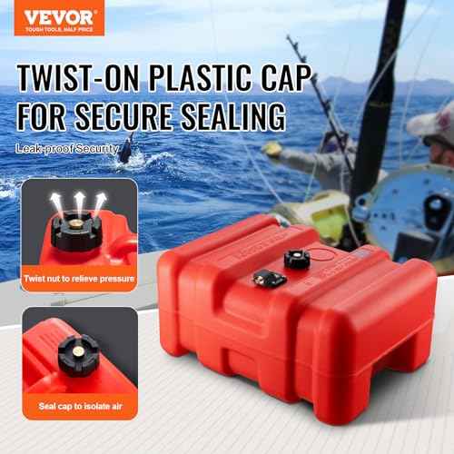 VEVOR Marine Tank, 14.53 Gallon/55L, Boat Tank with 9.8 ft Long Hose, Two-Way Vent Cap, High-Density Polyethylene, Leak-Proof, Visible Gauge, Easy to Carry, for Outboard Engine Fishing Boat Yacht