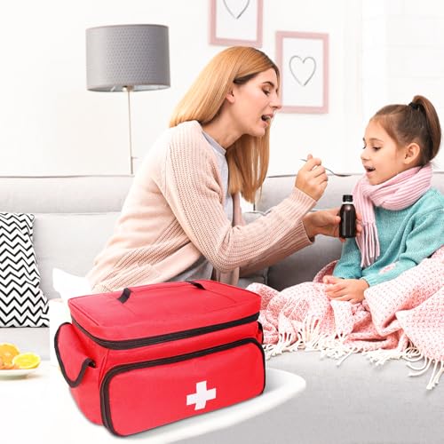 ALSLEA First Aid Bag Empty First Aid Kit Storage Box 12" x 9" x 7" Medical Bag Portable Pill Bottle Organizer Case for Ca...
