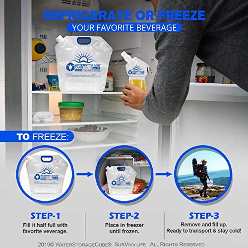 WaterStorageCube Premium Collapsible Water Container Bag, BPA Free Food Grade Clear Plastic Storage Jug for Camping Hiking...