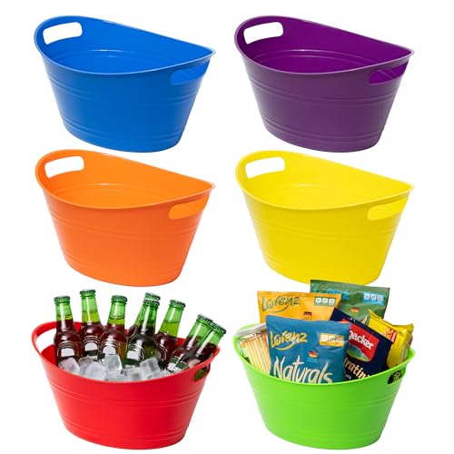 Tiawudi 6 Pack Ice Buckets with Handles, Ice Drink Tub for Party & Bar, Wine Beer Champagne Beverage Bottle Cooler, Plasti...