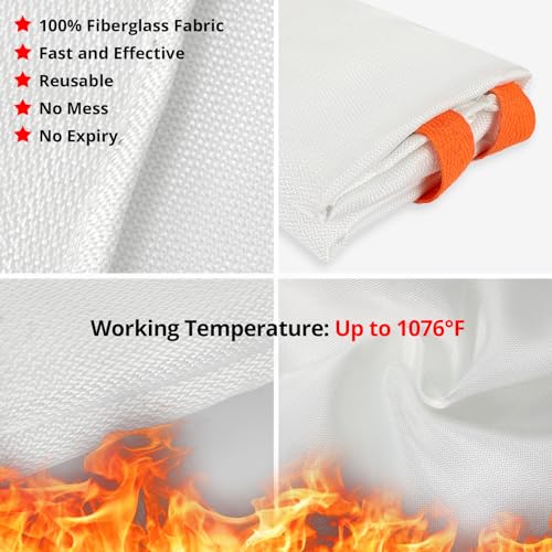 SecuCaptain Emergency Fire Blanket for Home and Kitchen - 4 Pack 40"x40" Flame Suppression Fiberglass Fire Blankets for Ho...