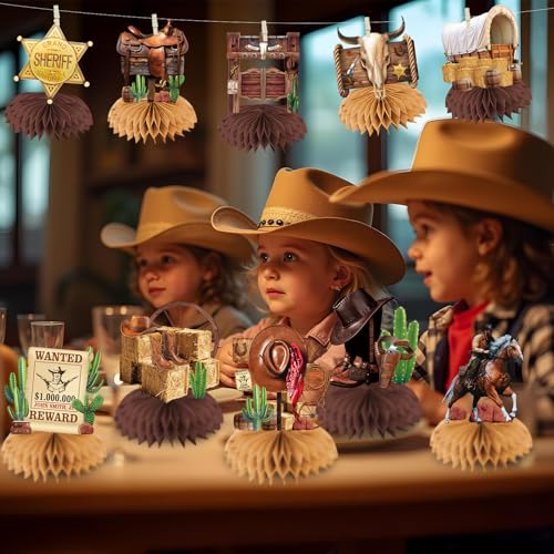 Cowboy Decorations Honeycomb Centepieces, 12Pcs Western Centerpieces for Tables,Wild West Cowboy Centerpieces for Tables, ...