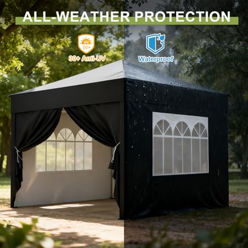 10x10 Pop-Up Gazebo Canopy with 4 Removable Sidewalls, Carry Bag, Easy Up, 4-Season Instant Canopy Tent with All-Weather P...