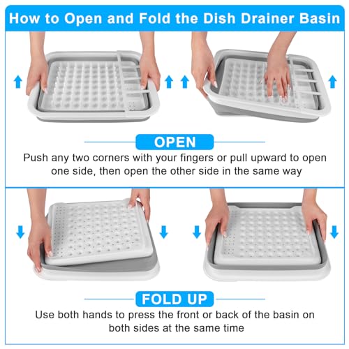 Collapsible Dish Drying Rack Portable Dish Drainers for Kitchen Counter with Drainboard, Kitchen Sink Organizer Basket RV ...