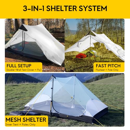 LANSHAN Ultralight Tent 3-Season Backpacking Tent for 1-Person or 2-Person Camping, Trekking, Kayaking, Climbing, Hiking