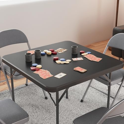 VECELO 5 Piece Folding Card Table Square and Chairs Set, Collapsible Legs & Portable for Indoor/Outdoor, Picnic, Black & D...
