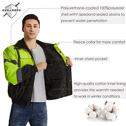 SKSAFETY High Visibility Reflective Jackets for Men, Waterproof Class 3 Safety Jacket with Pockets, Hi Vis Yellow Coats wi...