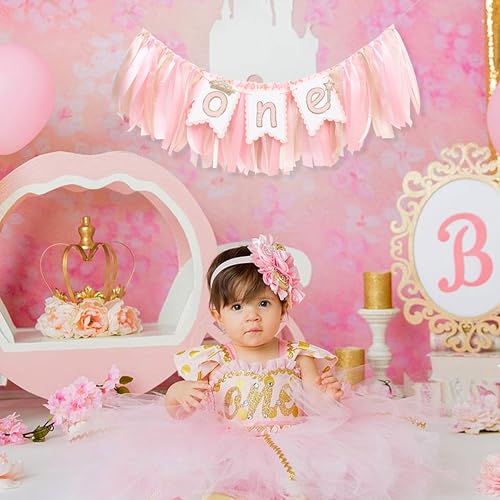 Tutu Highchair Banner For 1st Birthday - Pink 1st Highchair Garland Decoration, Princess 1st Birthday Party, Pink Tutu Ski...