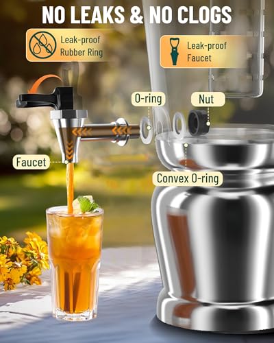 WantJoin Beverage Dispenser With Stand -2 Gallon Beverage Dispenser Drink Dispenser w/Upgraded Dual Cores & Base, Leakproo...