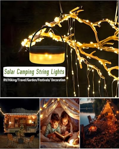 Solar Camping String Lights, 32.8 FT Fairy String Light, 4 in 1 Portable Waterproof Camp Lamp with 8 Lighting Modes, Hangi...