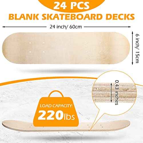 Meooeck Blank Skateboard Decks Bulk 24 x 6 Inch Professional Maple Deck 7 Ply Double Tail Wooden Skate Deck Natural Plain Skateboard for Kids Art Painting Replacement Home Decoration