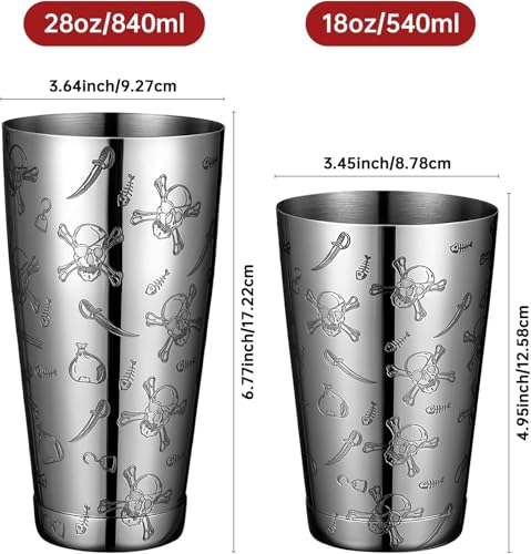 Stainless Steel Boston Shaker with Etched Pattern Weighted Shaking Tin Set 18 & 28oz Pattern Cocktail Shaker Set Two-Piece...