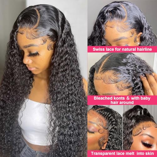 Deep Wave Lace Front Wigs Human Hair 13x6 HD Transparent Deep Curly Lace Frontal Wigs Human Hair 180% Density Glueless Wigs Natural Color 22 Inch