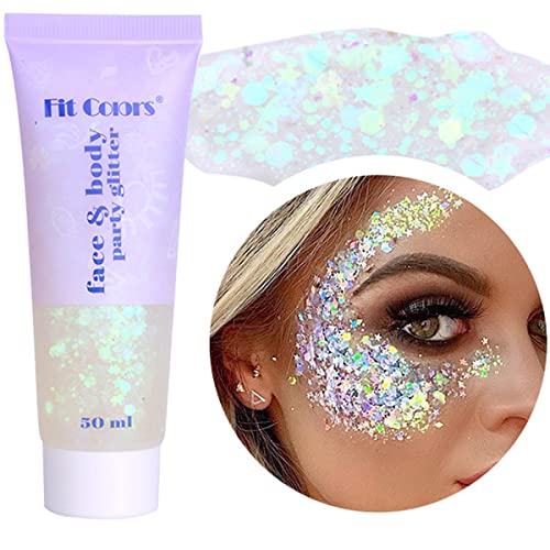 Paminify White Face Glitter Gel,Mermaid Body Glitter,Festival Rave Carnival Halloween Hair Sequins Face Glitter Paint Make...