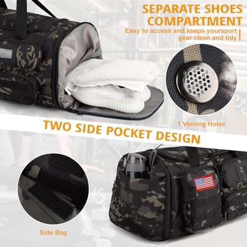 Expandable Gym Bag For Men,Tactical Large 3 in 1 Sports Duffle Bag With Shoes Compartment,Water Resistant Sports Gym Tote ...