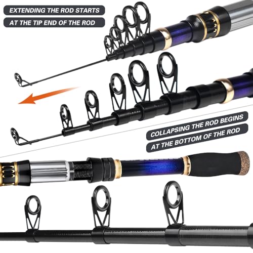 Fishing Rod and Reel Combo - Telescopic Fishing Poles and Spinning Reels Combos - Carbon Fiber Fishing Pole with 2500 Fish...