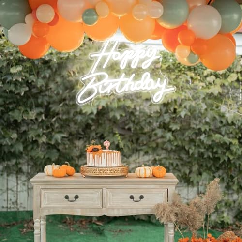 STRTT LED Neon Happy Birthday Sign Night Light Birthday Party Decorations White USB Operated Decorative for Backdrop Party...