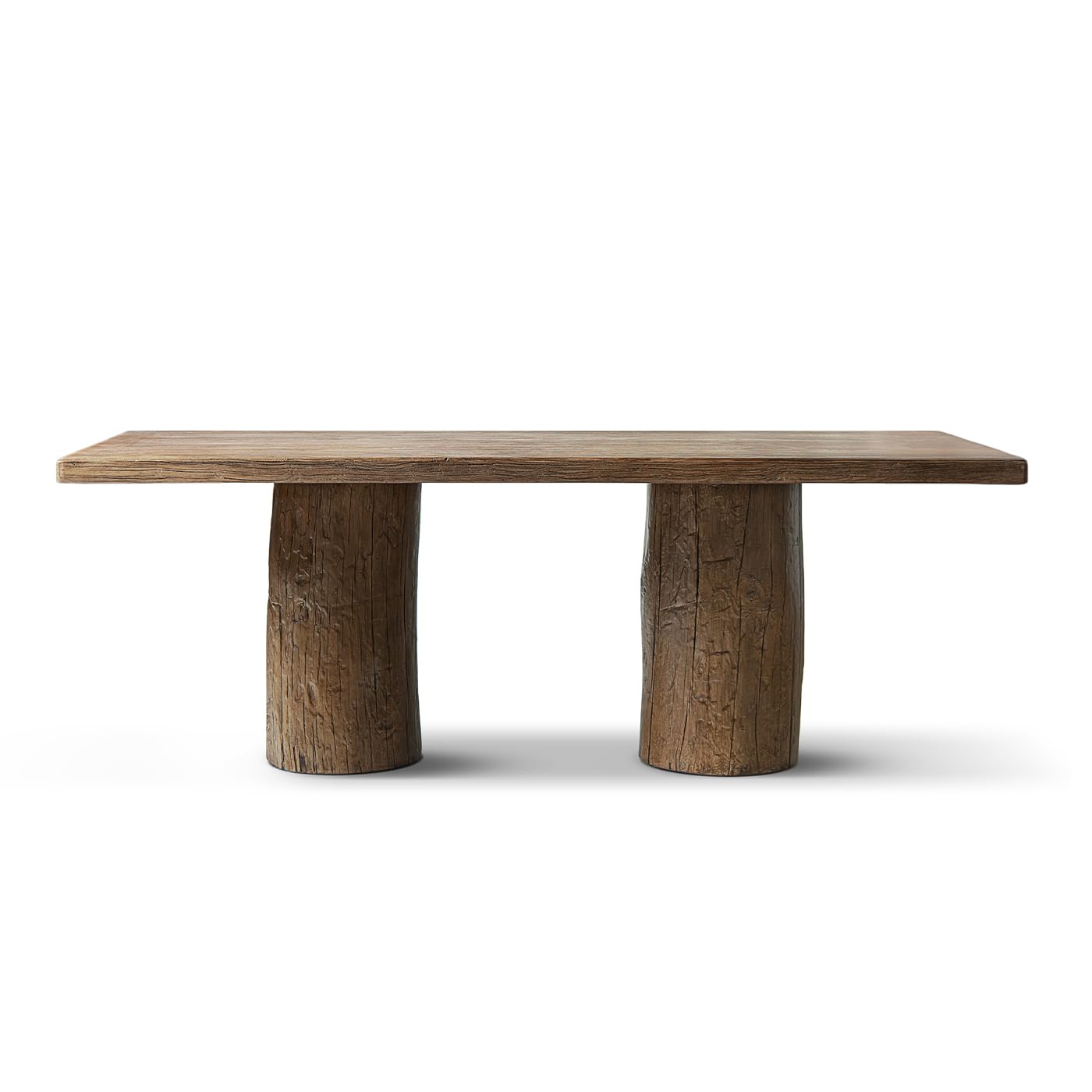 Jennifer Taylor Home Arbor 84" Solid Reclaimed Elm Double Pedestal 8-Person Dining Table, Heritage Medium-Dark Brown Reclaimed Elm