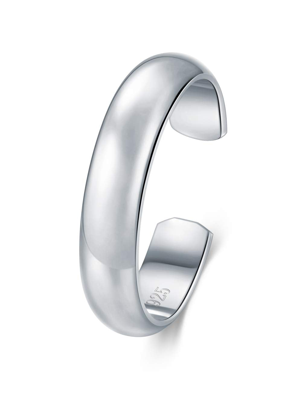 BORUO 925 Sterling Silver Toe Ring, Hypoallergenic Adjustable Band Ring 4mm