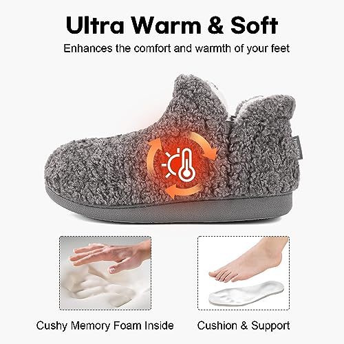 FamilyFairy Bootie Slippers for Women Warm House Shoes Memory Foam Indoor Outdoor Fuzzy Boots with Rubber Sole