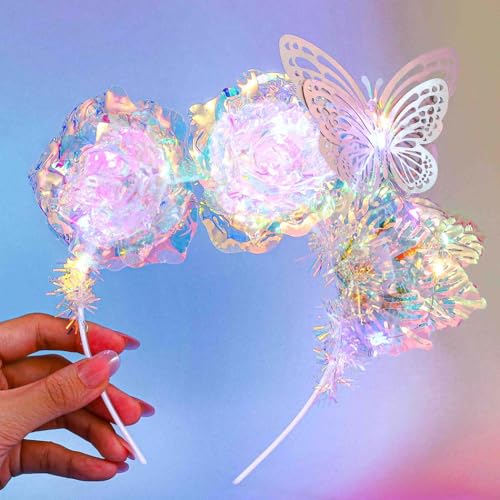 Uranian Light Up Butterfly Headband LED Flower Headwear Luminous Laser Hair Hoop Glowing Party Rave Hair Accessories for W...