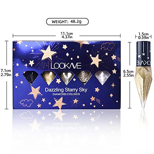 Go Ho Glitter Liquid Eyeliner Colorful Set,5 Colors Metallic Shimmer White Black Silver Gold Diamond Eyeliner,Glitter Eye ...