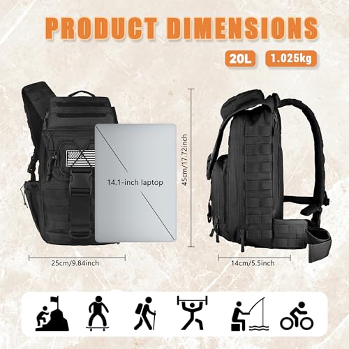 MANETTA Tactical Sling Bag for Men,Large Tactical Shoulder Bag with Bottle Holder, Cross Body Bag Chest EDC Bag For Campin...