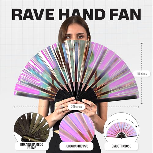 SoJourner Bags Rave Fan - Large Folding Fan - Clack Fan Hand Fan for Raves, Halloween, Burlesque, Rainbow Outfits for Wome...