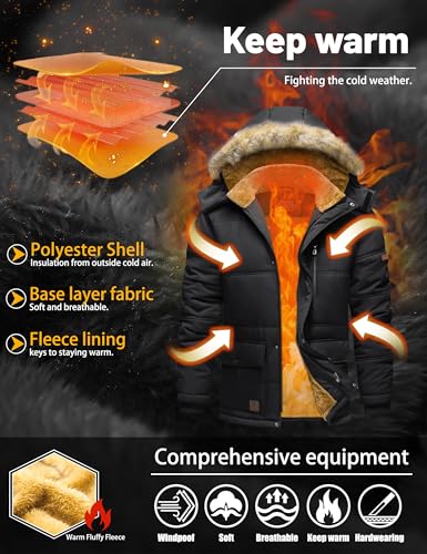 TACVASEN Men's Winter Jacket with Hood Water Repellent Windproof Thicken Parka Winter Coat