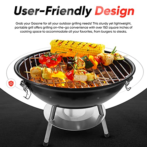 Gas One – 14-inch Portable Barbecue Grill with 3-Point Locking Lid for Heat Preservation – Dual Venting System – Small Cha...
