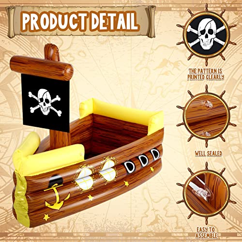 Zhanmai Inflatable Pirate Ship Drink Cooler Inflatable Serving Bar Food Container for Summer Carniva Mardi Gras Pirate Bir...