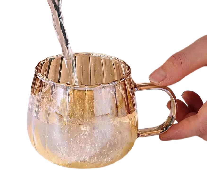 RYUHYF Glass Mug, Coffee Cup, Suitable for Tea, Juice, Milk and Drinks, Pumpkin Cup, 350ml, Set of 1（Amber）