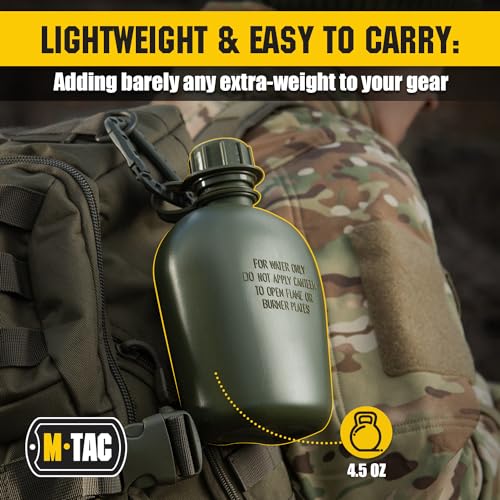 M-Tac Canteen Water Bottle - 1 Quart Water Canteen (34 Oz/1L) - Tactical Water Bottle for Military Hiking Camping Survival...