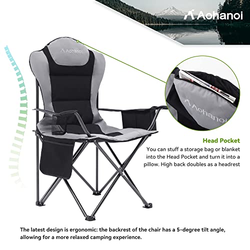 Aohanoi 2 Pack Camp Chairs for Heavy People, Outdoor Folding Camping Chairs with Cup Holder & Cooler Bag for Outside Suppo...