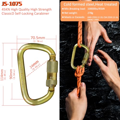 DEKABR Carabiner Heavy Duty, 45KN Twist Lock Steel Auto Locking Climbing Carabiner for Rock and Tree Climbing, Camping, Ra...
