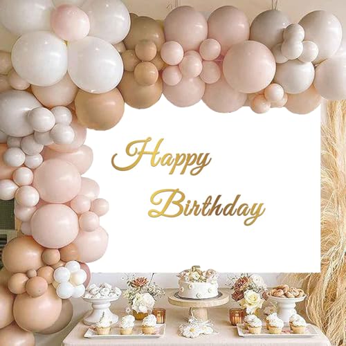 deFouliao Happy Birthday Backdrop 7x5ft Simple Gold Happy Birthday Banner Photography Background for Kids Adults Girl Boy ...