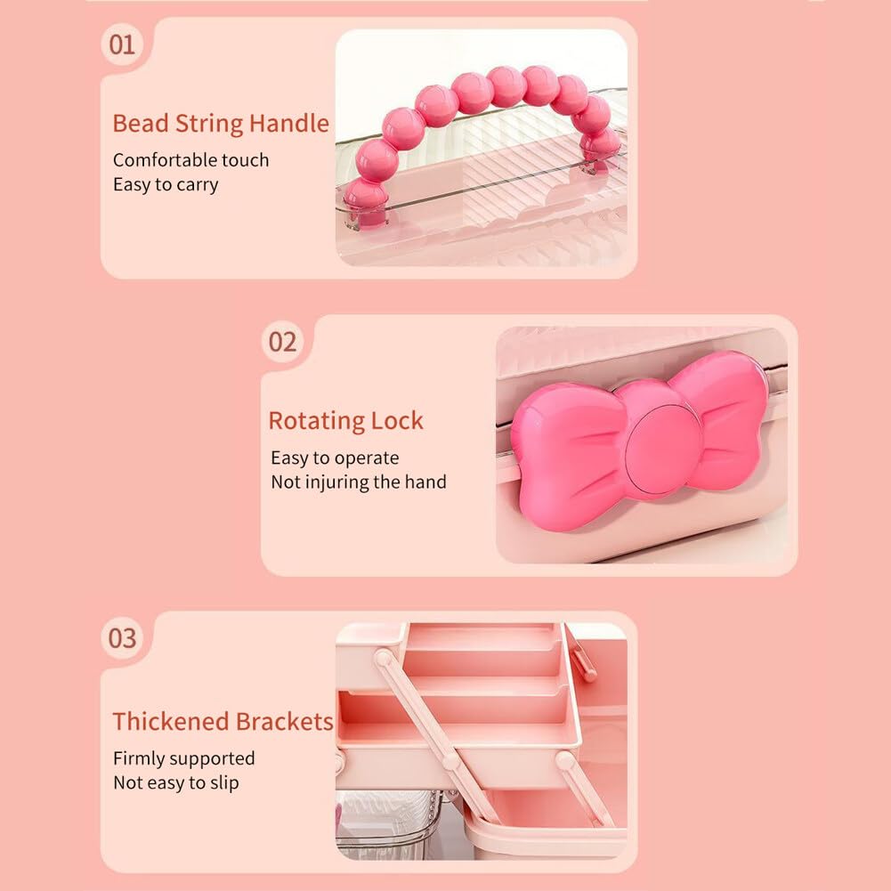 UEncounter 3-Layer Kids Hair Accessories Organizer with Bowknot Lock Cute Jewelry Box Headband Hair Tie Clip Organizer Box for Little Girls - Purple