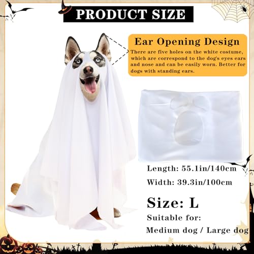 Ahzemepinyo Halloween Ghost Dog Costume - White Ghost Costume for Dogs & Cats with Opened Ear - Large