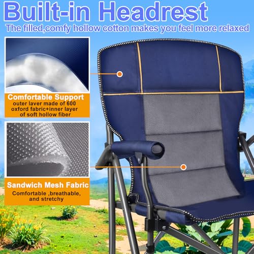 Jill Deaaa® Oversized Camping Chairs, Heavy Duty Support 450 LBS, Foldable Outdoor Chair with Padded Back & Arm, Folding L...
